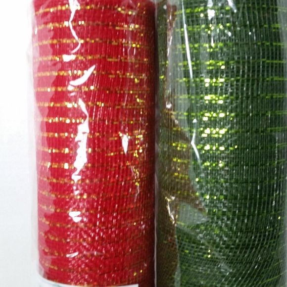 Red Gold Green Deco Mesh 21" Wreaths Crafts 2 Roll Christmas - Picture 2 of 5